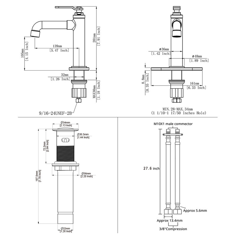 Single-Hole Single-handle Bathroom Faucet with Drain Assembly, Brushed Nickel
