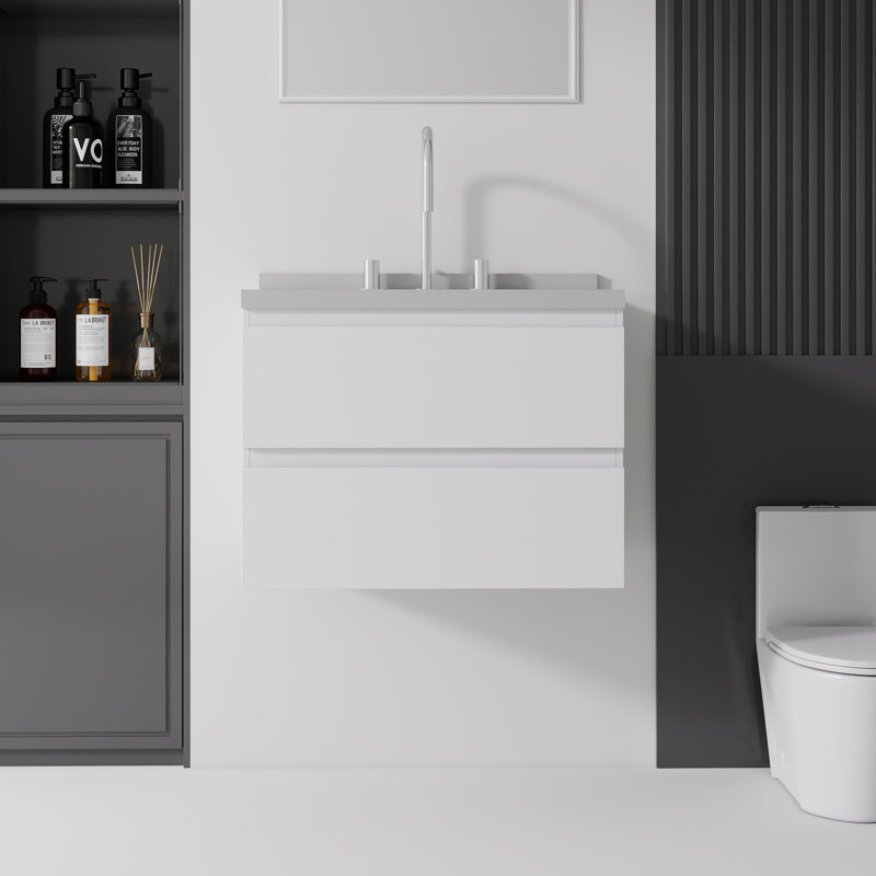 Meuble-lavabo flottant 24 po avec lavabo, tiroir à fermeture en douceur 24 po, Blanc, 24"