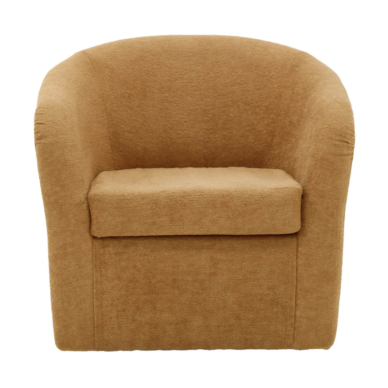 Upholstered Swivel Barrel Chair, Orange Polyester Blend