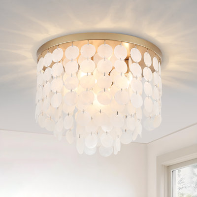 Plafonnier 13,8 po Capiz 13 lumières, plafonnier encastré Boho doré pour chambre à coucher, vestiaire, salle à manger et entrée