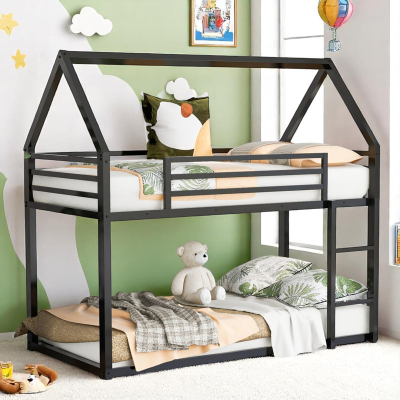 Bansom Kids Twin Over Twin Bunk Bed, Black