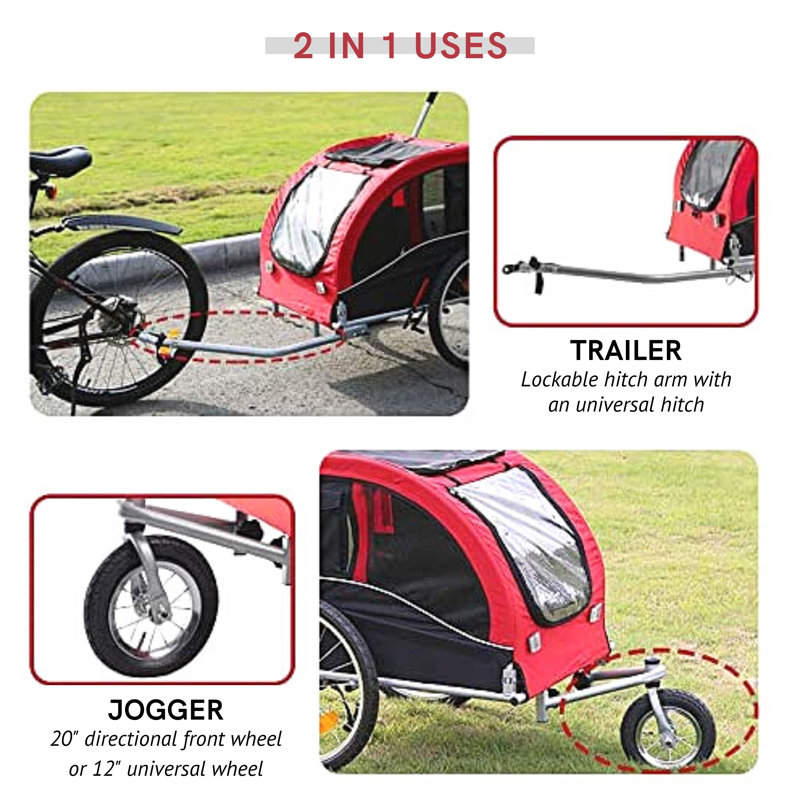 Large Red and Black Foldable Dog Bike Stroller
