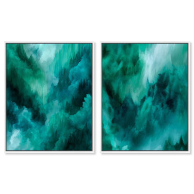 «Dealty texturé bleu sarcelle», reproduction d'art sur toile encadrée par Art Remedy, cadre noir, 16 x 20