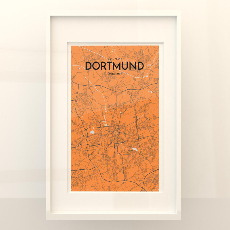 Dortmund City Map In Orange - No Frame Print, 17cm H x 11cm W x 0.05cm D