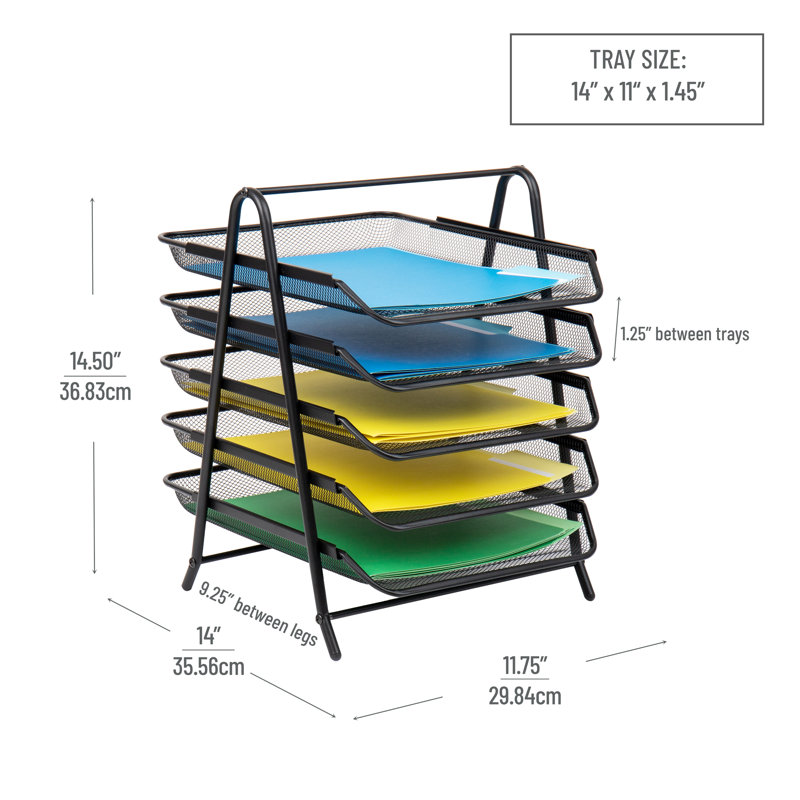 Mind Reader Paper Tray and File Folder Set, Desktop Organizer, Metal, 11.75"L x 14"W x 14.5"H