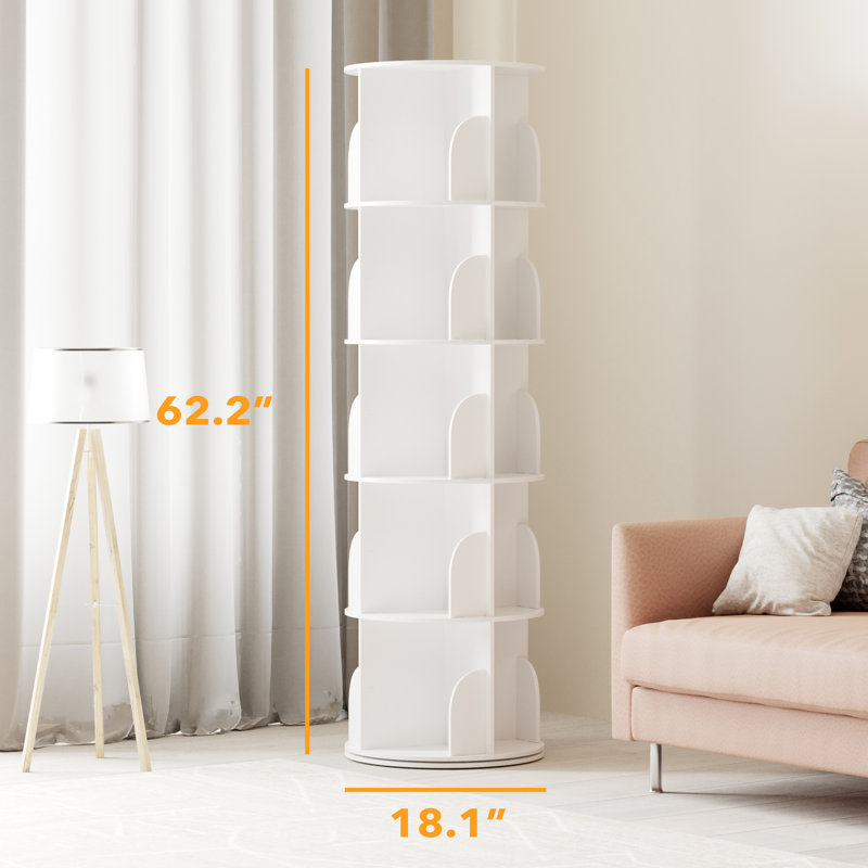 Rotating Bookshelf Tower, 360° Spinning Bookcase Lazy Susan, Revolving Round Carousel For Book Storage, Vertical Turning Spiral Corner Organizer