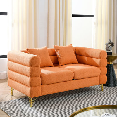 60inch 2 Sectional In Orange - Comfortable For Living Room, Bedroom, Office, With 2 Pillows, Streamline Modern Style, Strong And Home , Seater Deep Seating Stylish