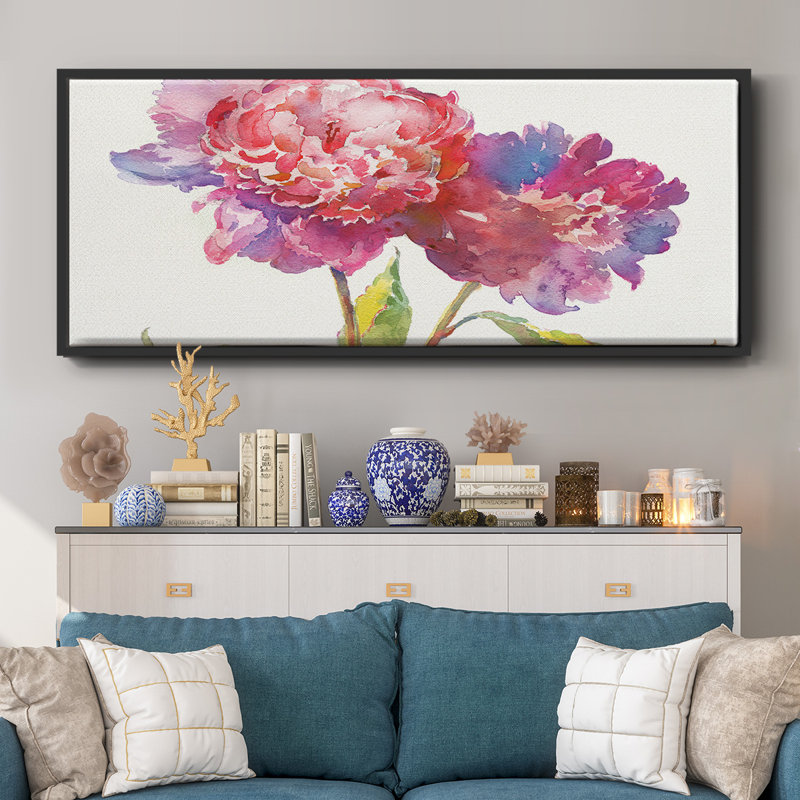 Prise pivoines I - toile encadrée, H 12 po x l 30 po