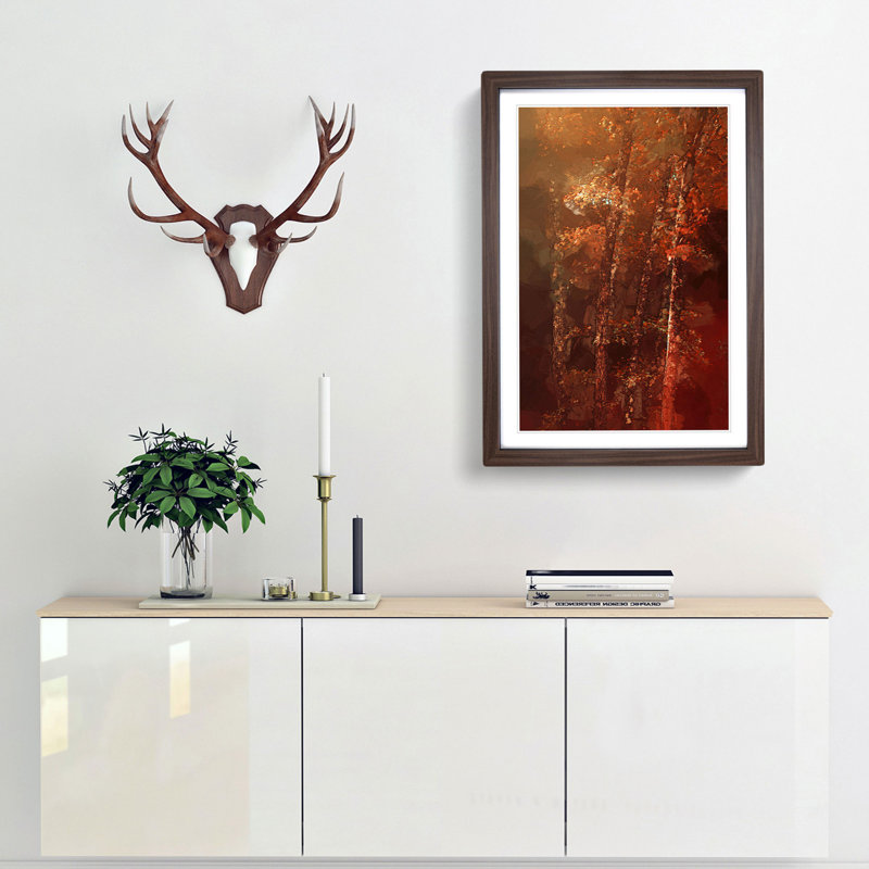 Trees of Autumn in Abstract - Picture Frame Graphic Art Print, 76cm H x 50cm W x 2cm D, Walnut