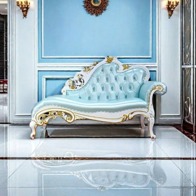 Chaise longue rembourrée en bois massif clair et luxueux