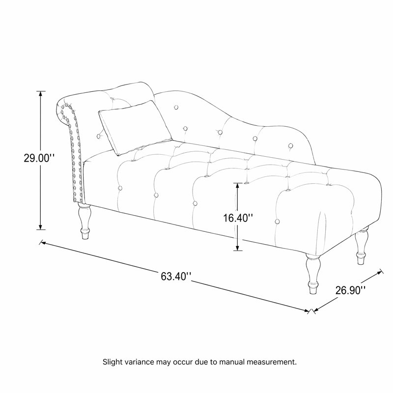 Chaise longue élégante en velours capitonné avec garniture cloutée et coussin décoratif, Black