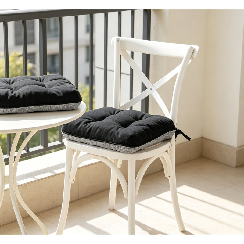 Set of 4 Memory Foam Chair Cushions 19"x19"x3.5" Indoor/Outdoor, Black, 19" W x 19" D, Black