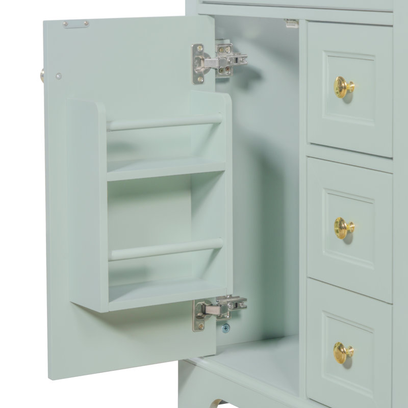 Meuble-lavabo de salle de bain 24 po avec lavabo en céramique, meuble-lavabo autoportant avec poignée dorée, Vert