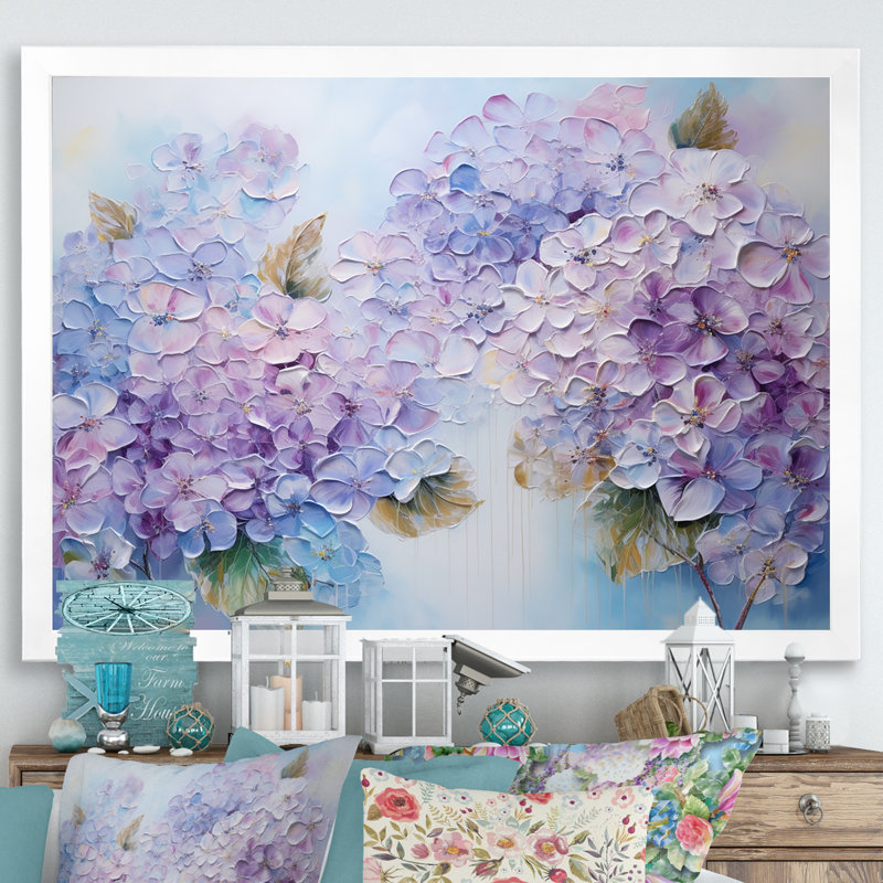 Fleurs d'hirangées mauves paradisiaques I - champ de fleurs, art mural, H 30 po x l 40 po x P 1,5 po, Cadre simple blanc