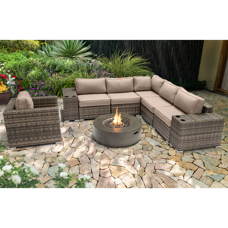 Ensemble de conversation pour 5 personnes avec foyer et coussins Sunbrella Lsi, Beige