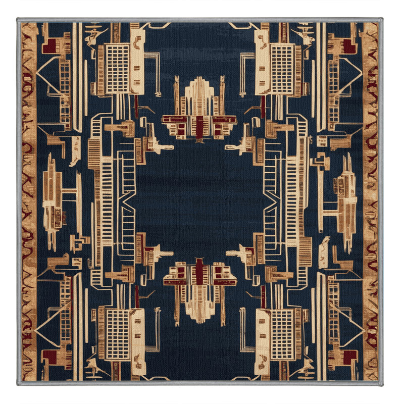 Tapis gris art déco lavable à la machine, Carré 3 pi