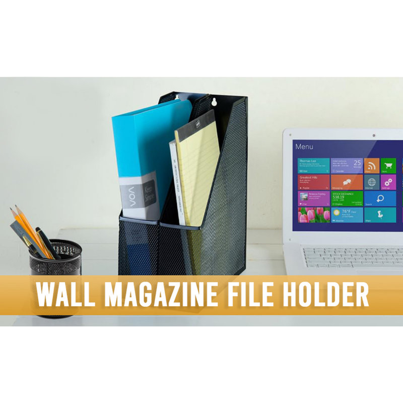 Mesh File Magazine Holder, Silver, 12" H x 3" W x 10" D