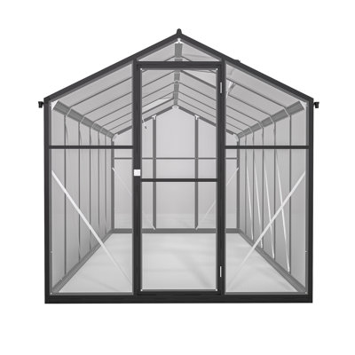 6' x 12' Thicked Polycarbonate Greenhouse, Greenhouse with Double Flush Door, Rain Gutter and Ventilation Window, Green House for Sunroom, Garden, Backyard, Walk-in Large Winter Greenhouse