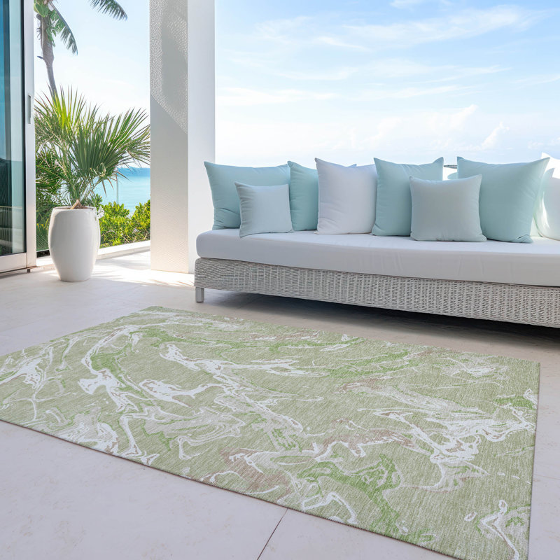 Aloe Green Abstract Flat Woven Washable Rug 2'6" x 3'10"