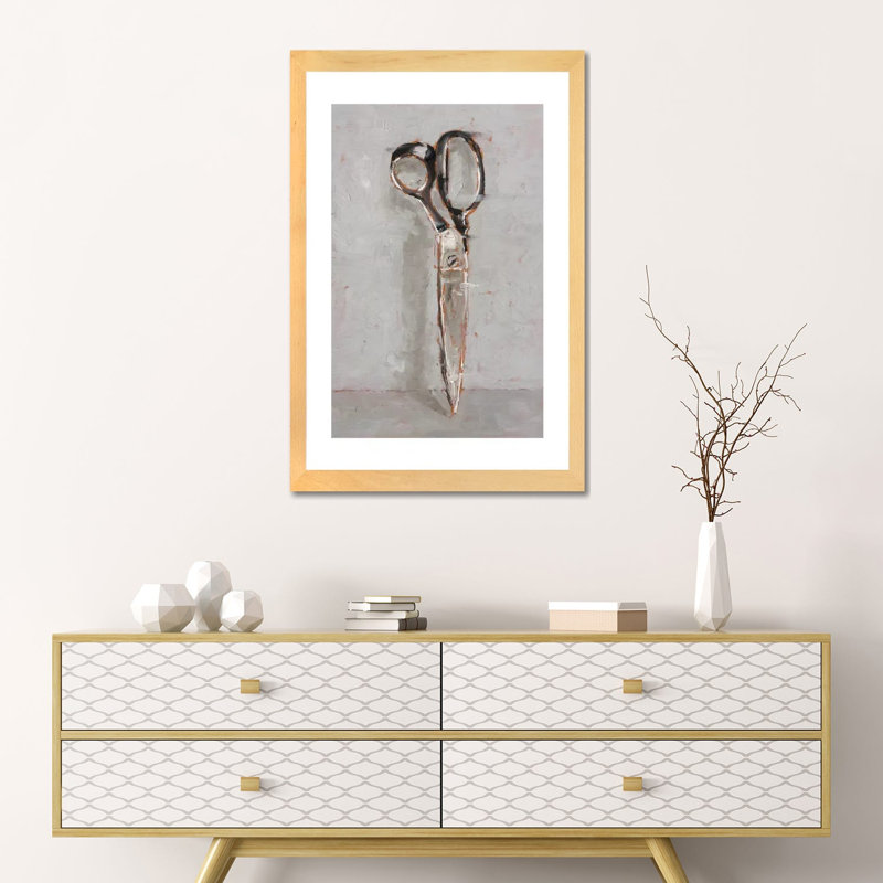 «Cut It Out II» par Ethan Harper - reproduction d'art, H 24 po x l 16 po x P 1 po, Toile avec cadre en bois beige, Blanc