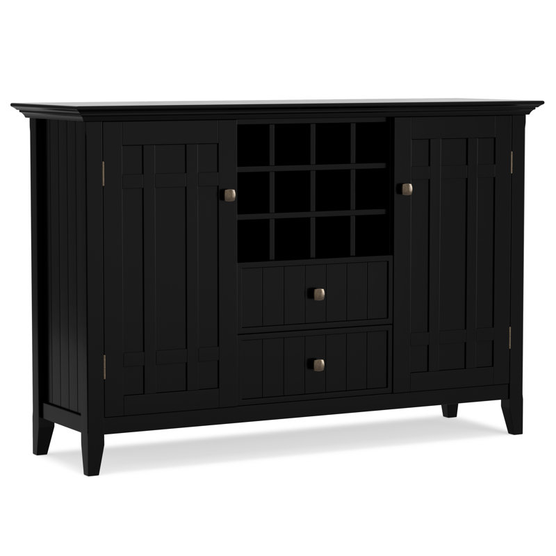 Bedford 54"W Solid Wood Transitional 3-Door Sideboard Buffet with Wine Rack and Adjustable Shelves, Black