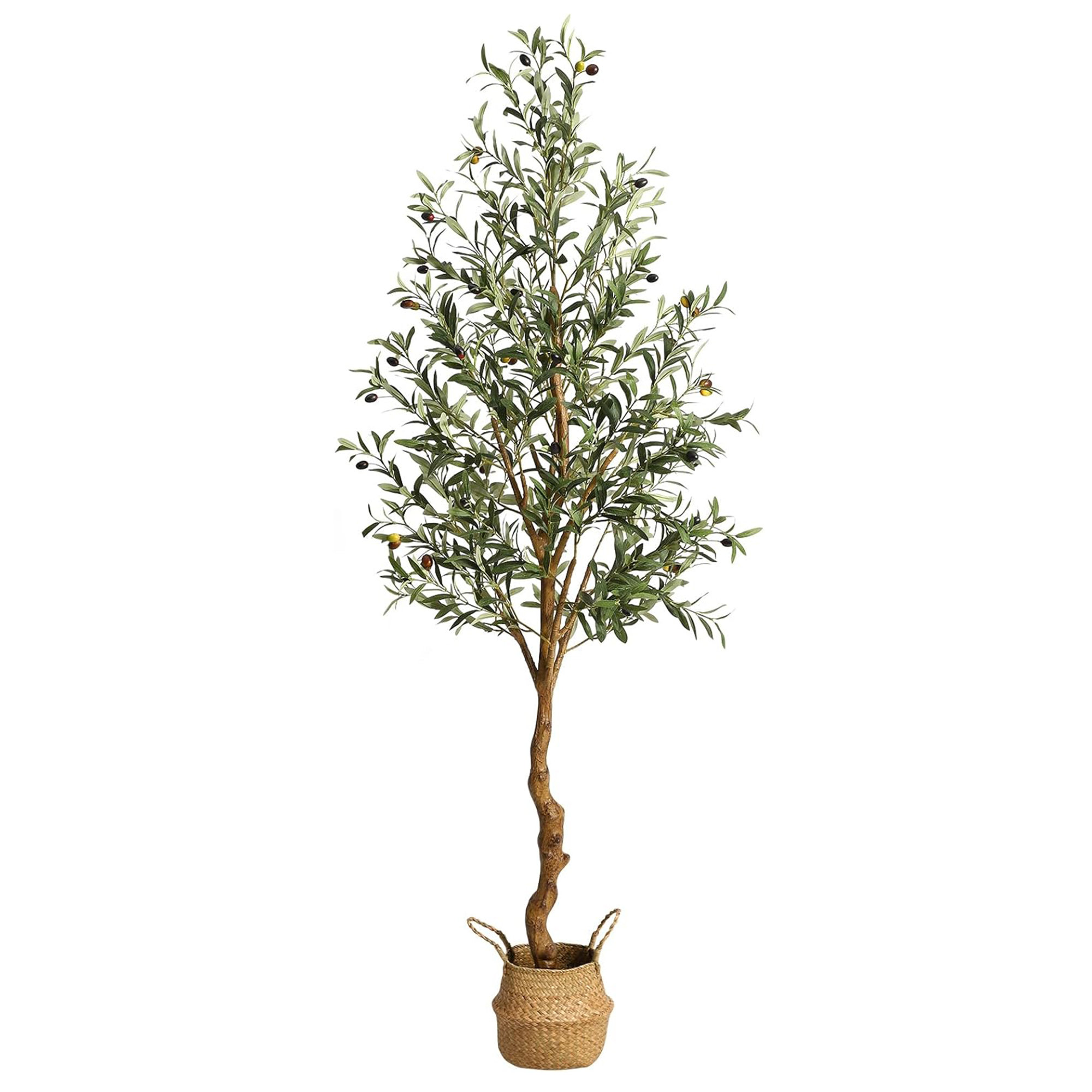Artificial Olive Tree  Tall Faux Silk Olive Trees With Backet For Home Office Living Room Decor Indoor Fake Potted Tree With Handmade Seagrass Basket And Lifelike Fruits