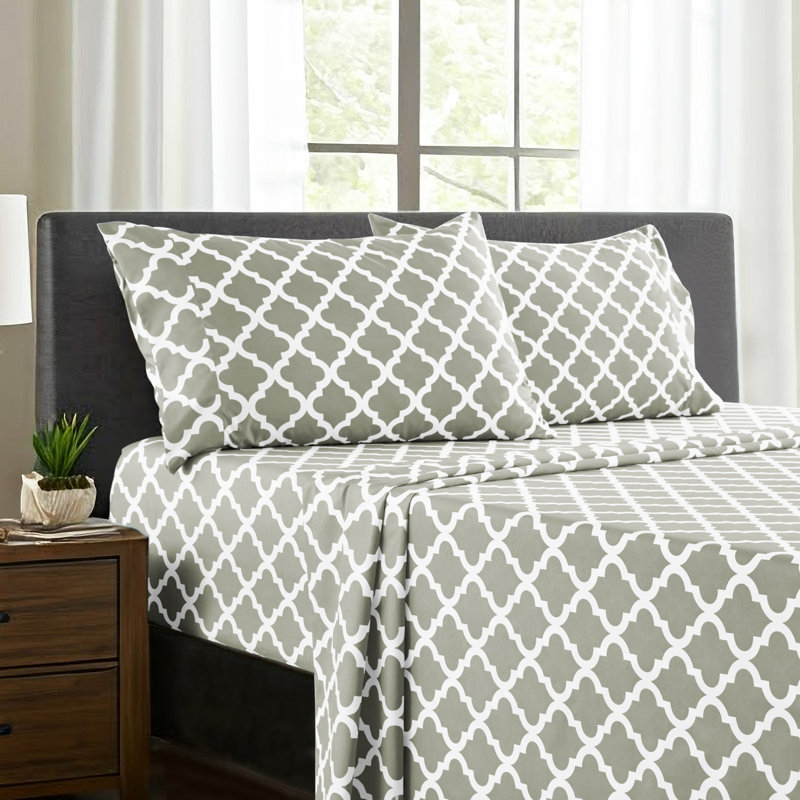 Ensemble de literie en microfibre 4 pièces Lux Decor Collection, Ensemble de draps pour très grand lit avec 2 taie