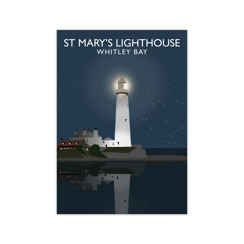 St Mary's Lighthouse Whitley Bay At Night by Richard O'Neill - Print, 84.1cm H x 59.4cm W x 3cm D, Unframed