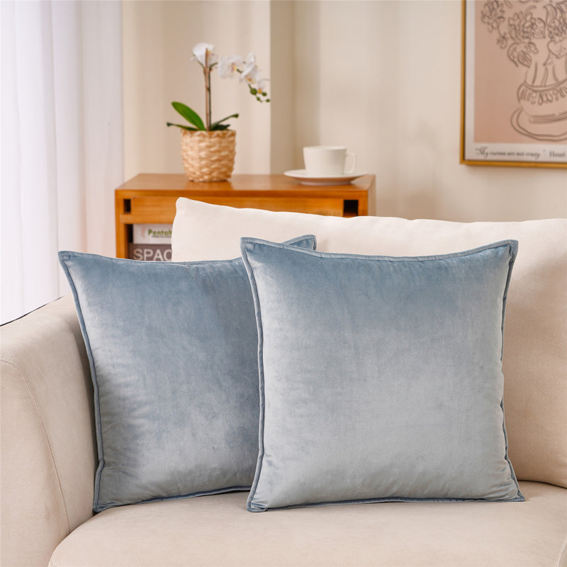 Coussin décoratif réversible en velours à bride, Bleu mer