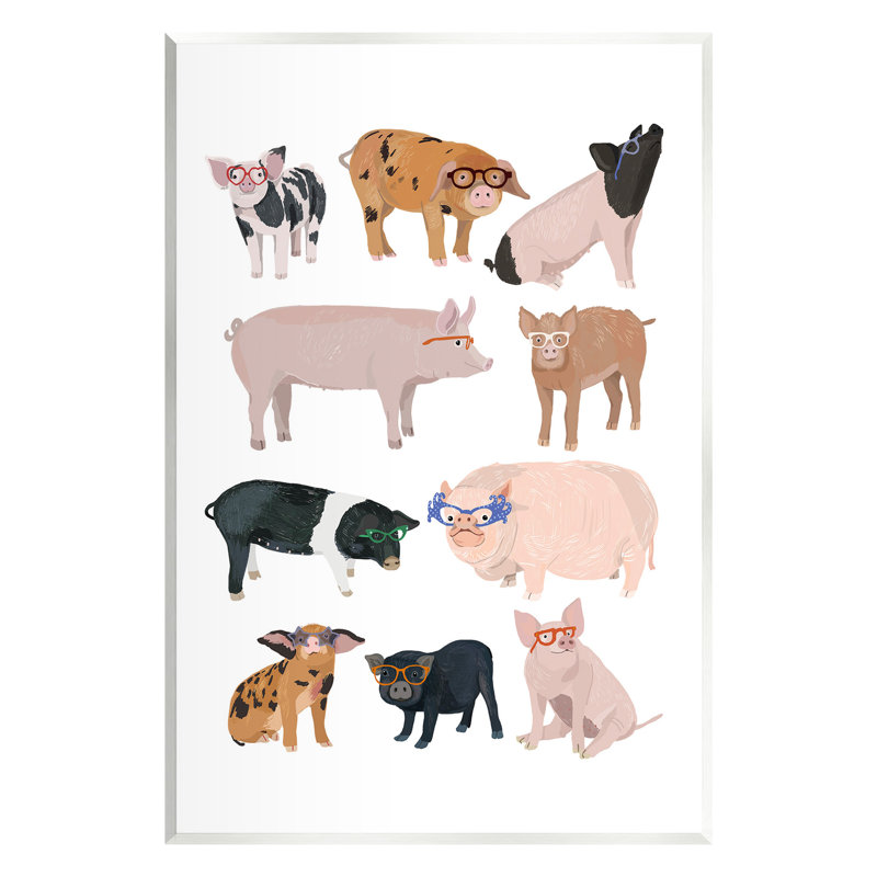 «Hipster Pigs in Glasses», art mural sur bois par Hanna Melin, H 19 po x l 13 po