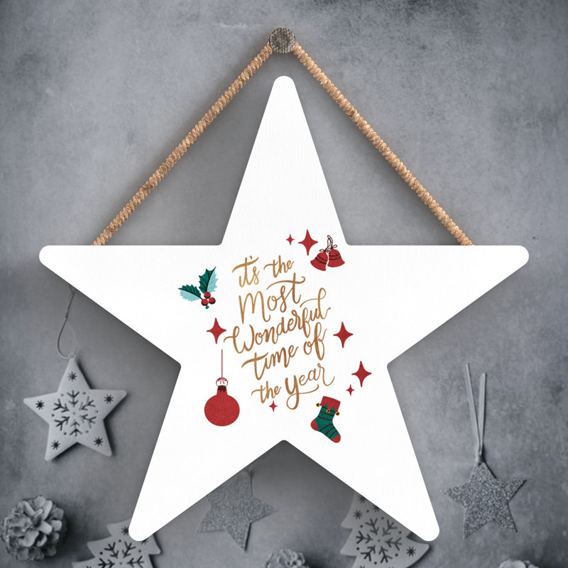 Xmas the Most Wonderful Time Wooden Star Plaque