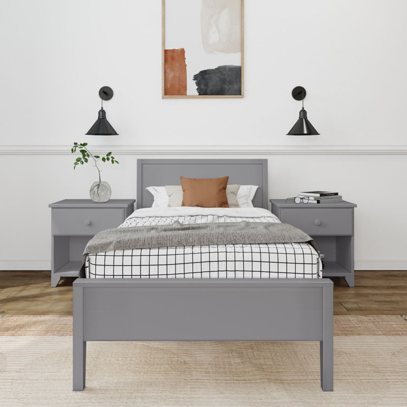 Aileana Solid Wood Panel Bed, Twin, Gray