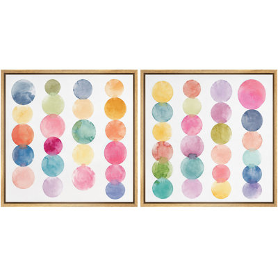 Colorful Watercolor Circles In Playful Pastel Rows Framed Canvas Master Bedroom Wall Art Work 2 Pieces Print Set