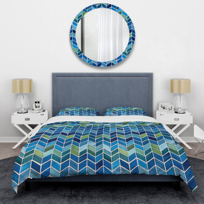 Blue Green Chevron Tiles II - Tiles Duvet Cover Set