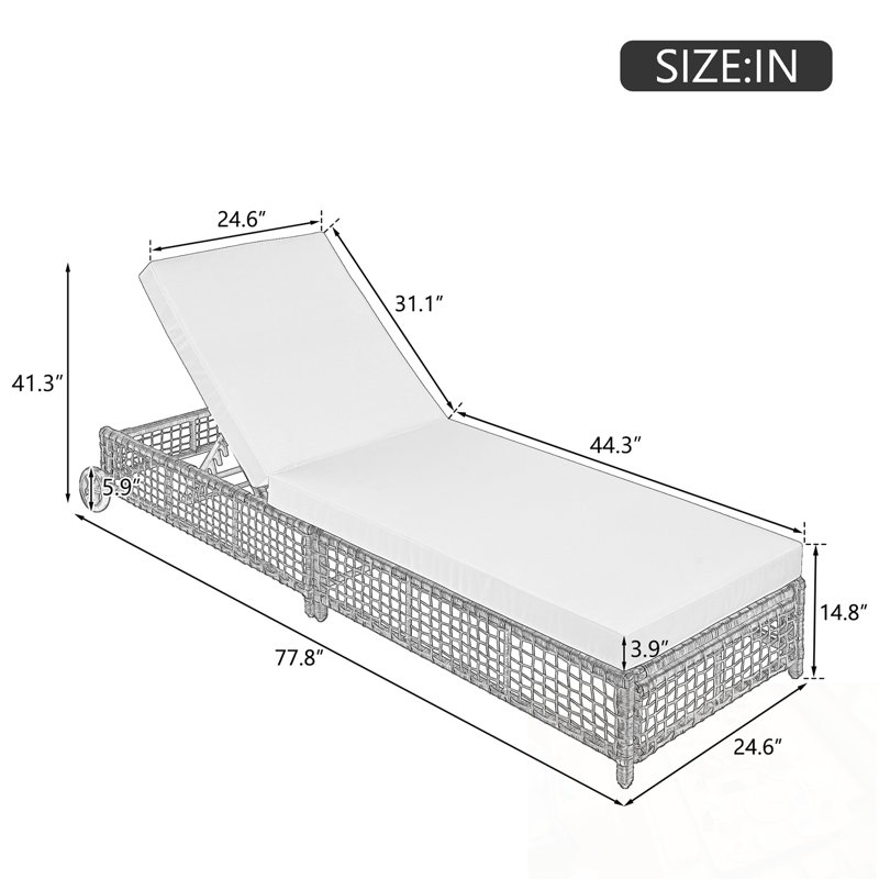 Chaise longue d'extérieur avec coussin et roulettes, Blanc crémeux