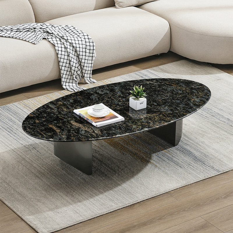 Élégante table basse en marbre de forme ovale, H 15,7 po x L 55,1 po x l 31,5 po
