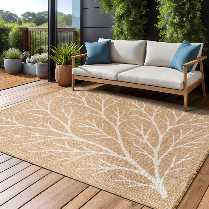 Floral Indoor Outdoor Rug, Natural, Rectangle 9' x 12'