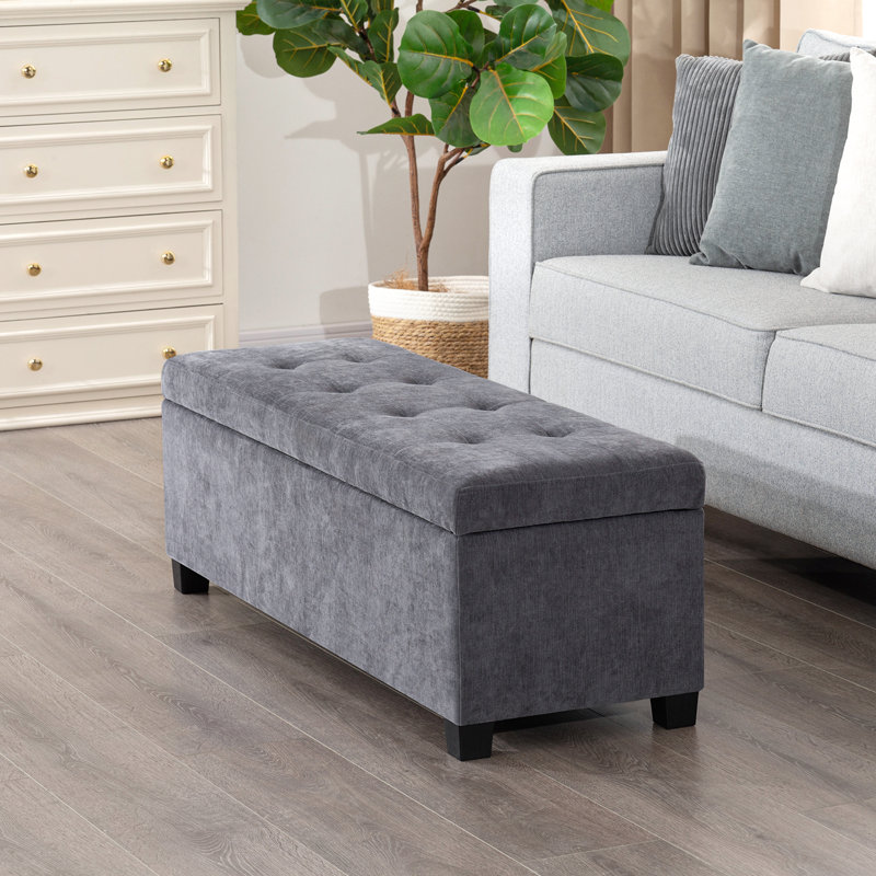 42" Rectangle Storage Ottoman Bench With Lift Top, Gray