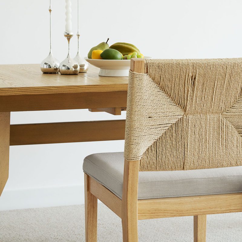 Ensemble de salle à manger extensible 7 pièces en chêne côtier avec chaises en corde tissée