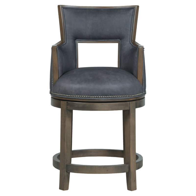 Sidecar Swivel Upholstered Counter Stool with Solid Wood Frame, Counter Stool (26" Seat Height), Tobacco, 9953 Slate
