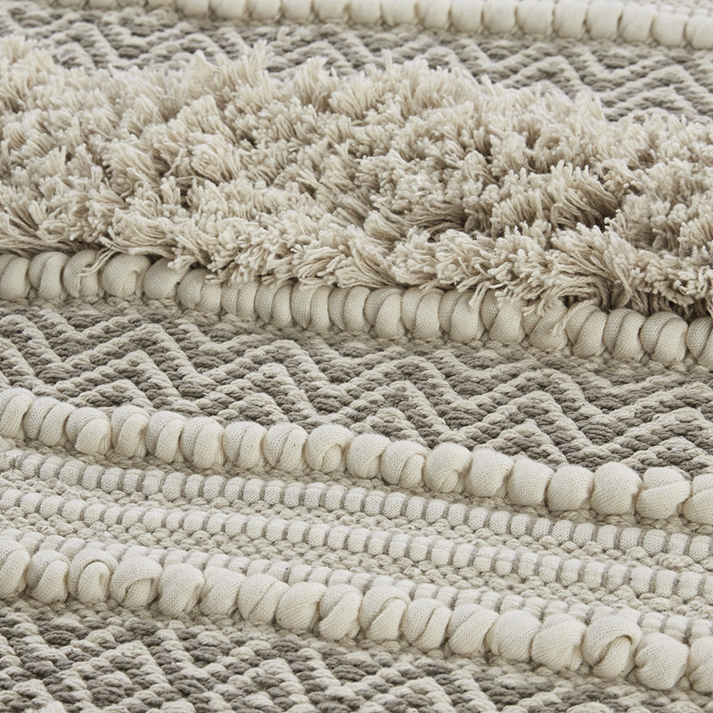 Tapis pour salle de bain 20 x 32 po à rayures naturelles, texture tissée, envers antidérapant, lavable à la machine, à poils longs 20 x 32 po, texturé lourd, salle de bain