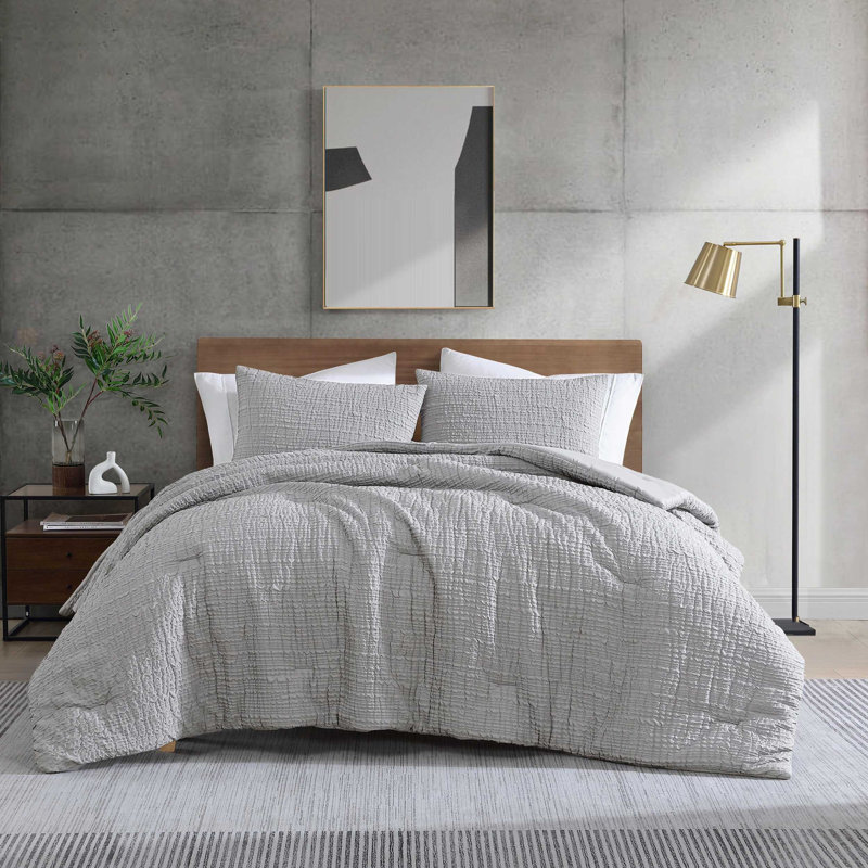 Gray Twin Gathered Embellishment Duvet Cover Set