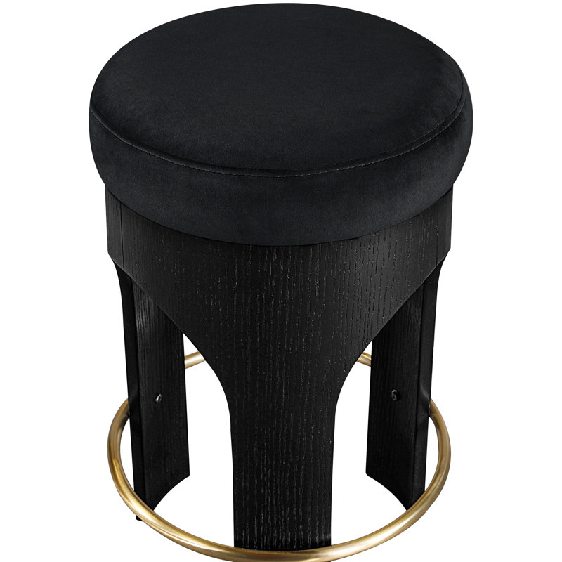 Tabouret de comptoir rembourré en velours Bocceli, Noir, Velours noir