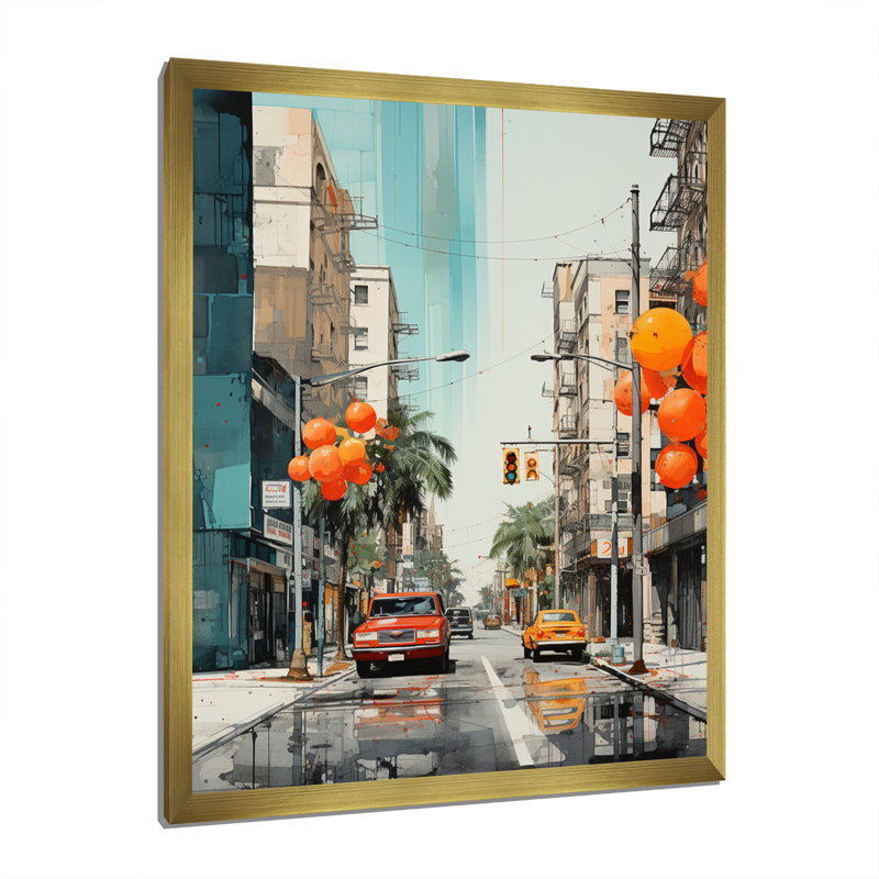 «Lenneth Orange Beige Miami Concrete Jungle», reproduction d'art sur toile, H 32 po x l 24 po x P 1 po, Encadrement doré