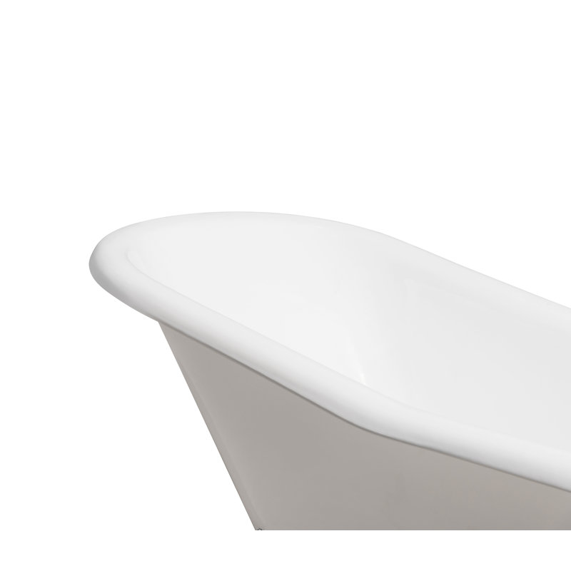 Baignoire de trempage sur pattes 66 "avec drain, pattes et plateau en bambou 66" Streamline, Or poli, Blanc lustré