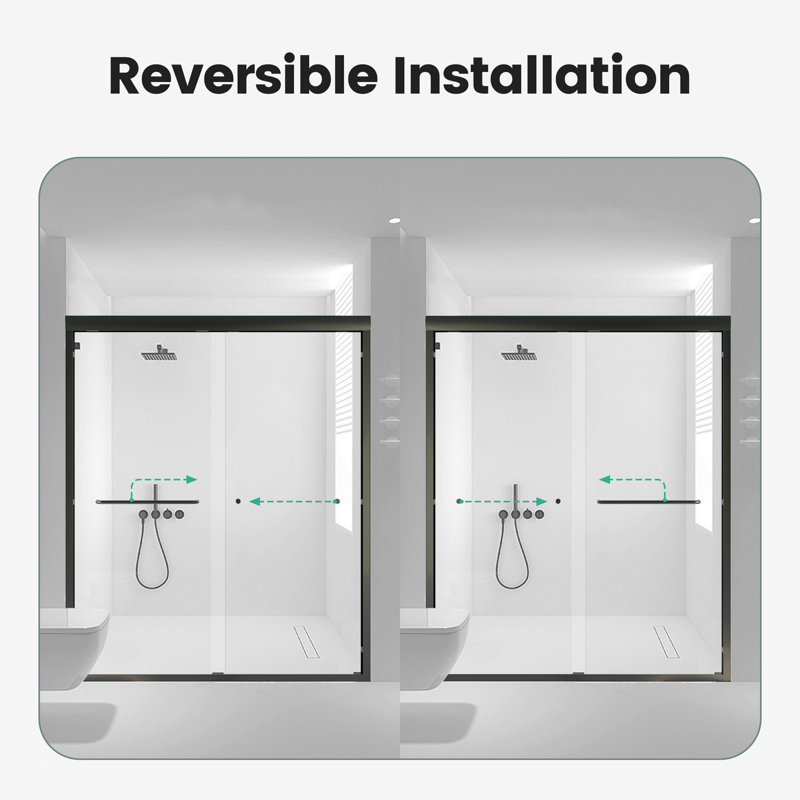 56"-60"W*72" H  Semi-Frameless Double Sliding Shower Door, Bypass Shower Door, 1/4" (6Mm) Thick SGCC Tempered Glass Door,  Matte Black