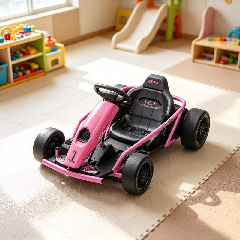 Kart de dérive électrique ajustable à siège de course avec structure en polypropylène et structure en acier, rose, L 45,25 po