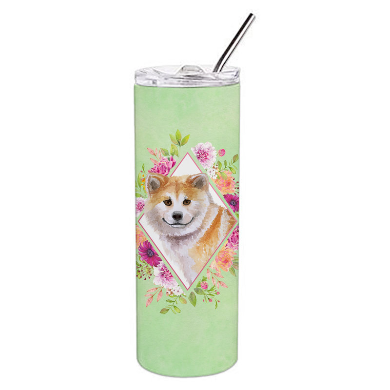 E23BF9F8391D466E9CA4F8DFEBD9A7DB de verre 20 oz à double paroi en acier inoxydable chiot, Shiba Inu, Vert