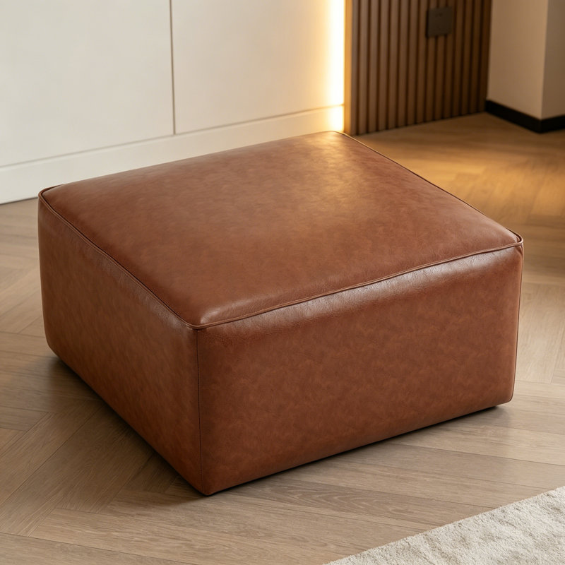 Orrey PU Leather Upholstered Ottoman, Dark Brown
