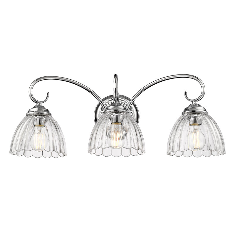 Marcinda 3-Light Vanity Light with Clear Glass, Pewter
